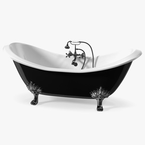 3D Black Double Slipper Clawfoot Bath with Black Feet and Plumbing model