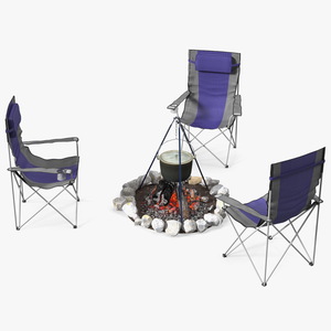 3D Chairs Around Campfire Pit