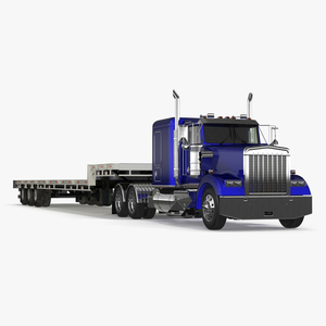 3D Semi Truck with Flatbed Trailer