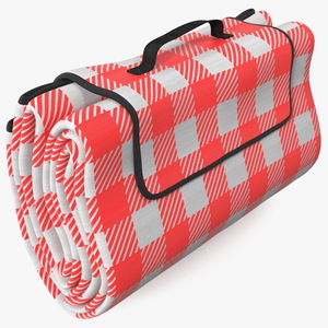 3D Classic Red and White Checkered Picnic Blanket Folded model