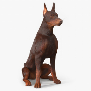 Brown Doberman Pinscher Sits Fur 3D