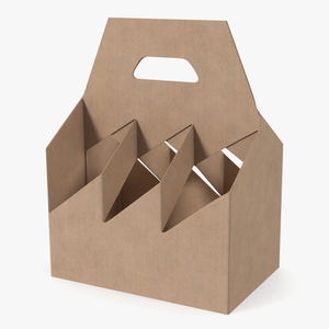 3D Cardboard 6 Pack Bottle Carrier Brown Empty model