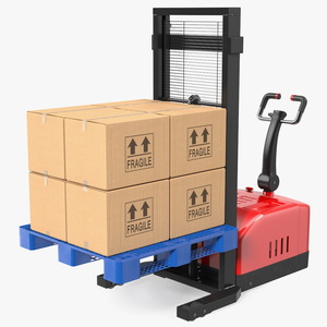 Red Powered Stacker with Stack of Boxes 3D model