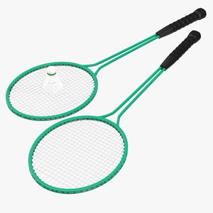 Badminton Racket 2 and Shuttlecock 3D model