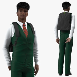 3D Black Teenager Dark Skin School Uniform Rigged