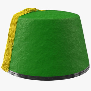 3D model Traditional Arabic Green Fez Hat With Yellow Tassel Fur