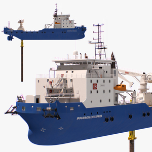 3D model Construction Vessel and Offshore Underwater Pile Driver