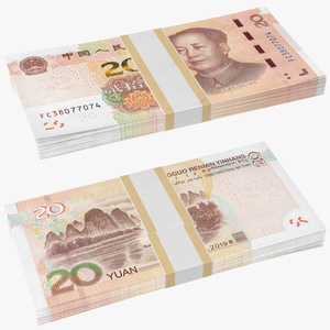 3D Pack of Chinese 20 Yuan 2019 Banknotes model