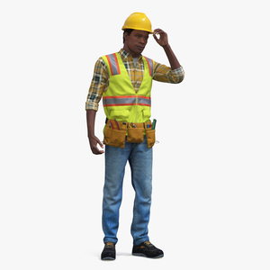 3D Construction Worker with Hard Hat and Vest Fur