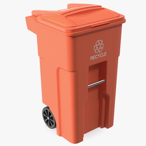 3D Orange Plastic Waste Bin with Wheels