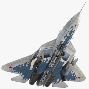 3D SU 57 Stealth Jet Fighter Pixel Camouflage Rigged for Maya model