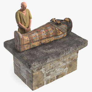 Ancient Priest Mourns an Altar with a Sarcophagus 3D model