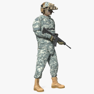 Soldier in Night Vision Goggles Grey Camo Standing Fur 3D model