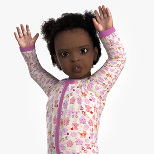 3D Little African Girl Light Skin in Full Bodysuit Fur Rigged model