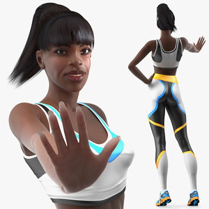 3D model Dark Skin Fitness Woman Rigged