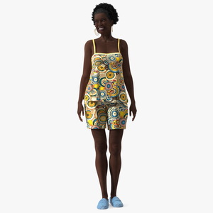 3D Afro American Woman in Nightwear Standing