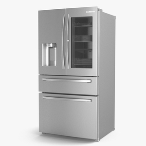 3D model Samsung 4-Door French Door Refrigerator Steel