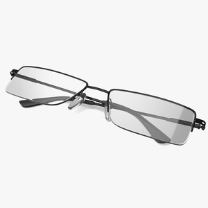 3D Rectangular Glasses Black Frame Folded model