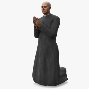 3D Catholic Priest Praying on His Knees