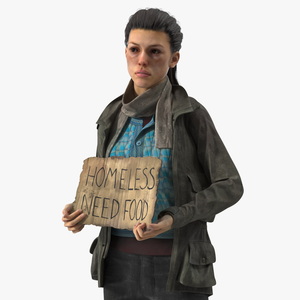 3D Homeless Woman with a Cardboard Sign