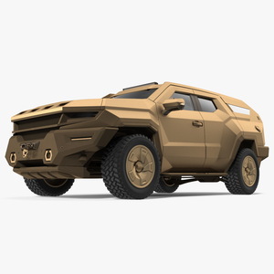 3D model Armored Sand Colored SUV with Lights Off