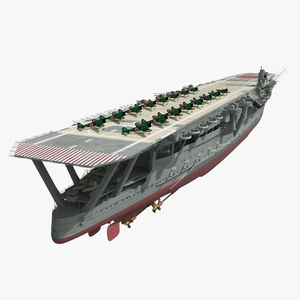 Japanese Aircraft Carrier Kaga with A6M Zero Light Deck Fighters 3D model