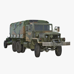 3D model US Military Truck m35a2 with Field Howitzer M119 Rigged