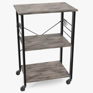 3D Metal Kitchen Cart Gray Wood model