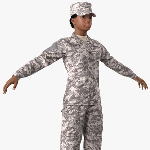 Black Female Soldier Military ACU T Pose Fur 3D model