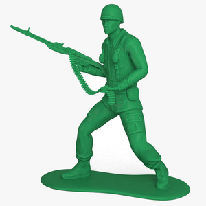 Green Plastic Toy Soldier with Machine Gun 3D