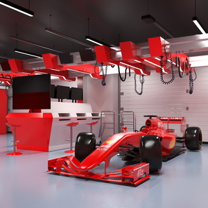 3D model Race Car Garage and Formula One Car