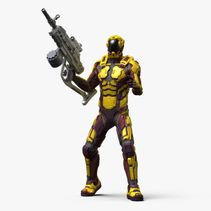 3D Futuristic Armored Cyborg with Rifle