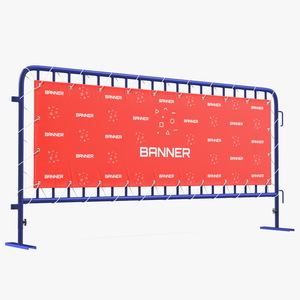 Modular Crowd Control Barrier Blue with Stretch Banner 3D model