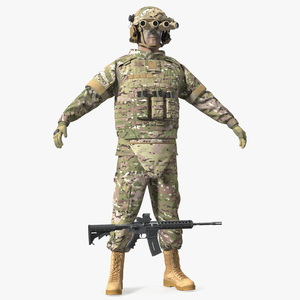 3D Military Soldier Green Camo with Night Visor A-pose