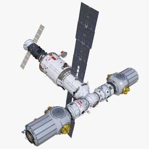 ROS Airlock Module Docked to ISS Station Zvezda 3D