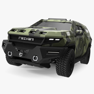 3D 2023 Rezvani Vengeance Armored SUV Camouflage Colored Lights On model