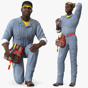 3D Dark Skin Black Man Electrician Rigged model