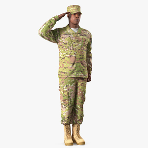 3D model US Army African American Soldier Camo Saluting Fur