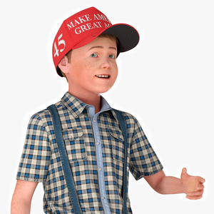 3D Realistic Vintage Boy in Trump Hat Fur model