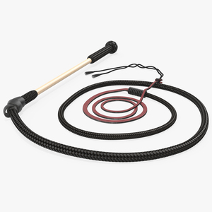 3D Historical Leather Whip Coiled Black