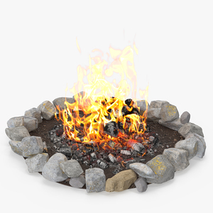 3D Campfire Pit with Bonfire Burning model