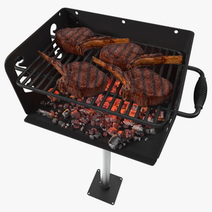 3D Charcoal Grill with BBQ Tomahawk Steak model