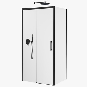 Corner Glass Shower Cabin with Sliding Door Black 3D model
