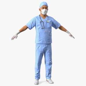 3D model Asian Doctor wearing Gloves and Mask Stained Blood