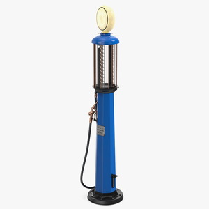 3D Vintage Blue Gas Station with Hand Crank Gas Pump Light On model