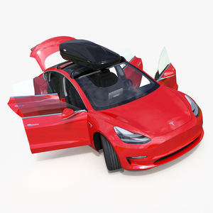 3D Tesla with Thule Car Roofbox on Roof Rack Rigged model