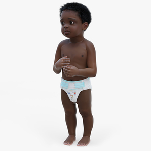 3D Toddler Boy Dark Skinned in Diaper Standing model