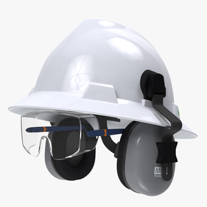 Safety Helmet with Earmuffs and Glasses 3D model