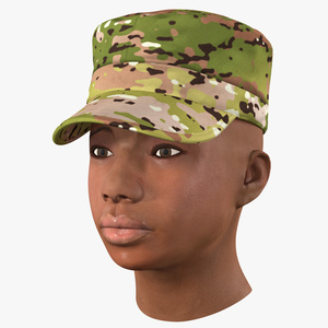 3D African American Female Soldier Head