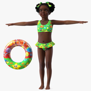 3D model T-Pose Black Girl Child Swimsuit Inflatable Circle